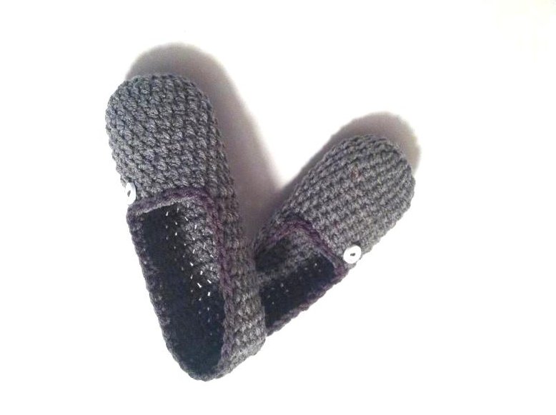 Gray Crochet Slippers, Women's Indoor House Shoes by Vikni
