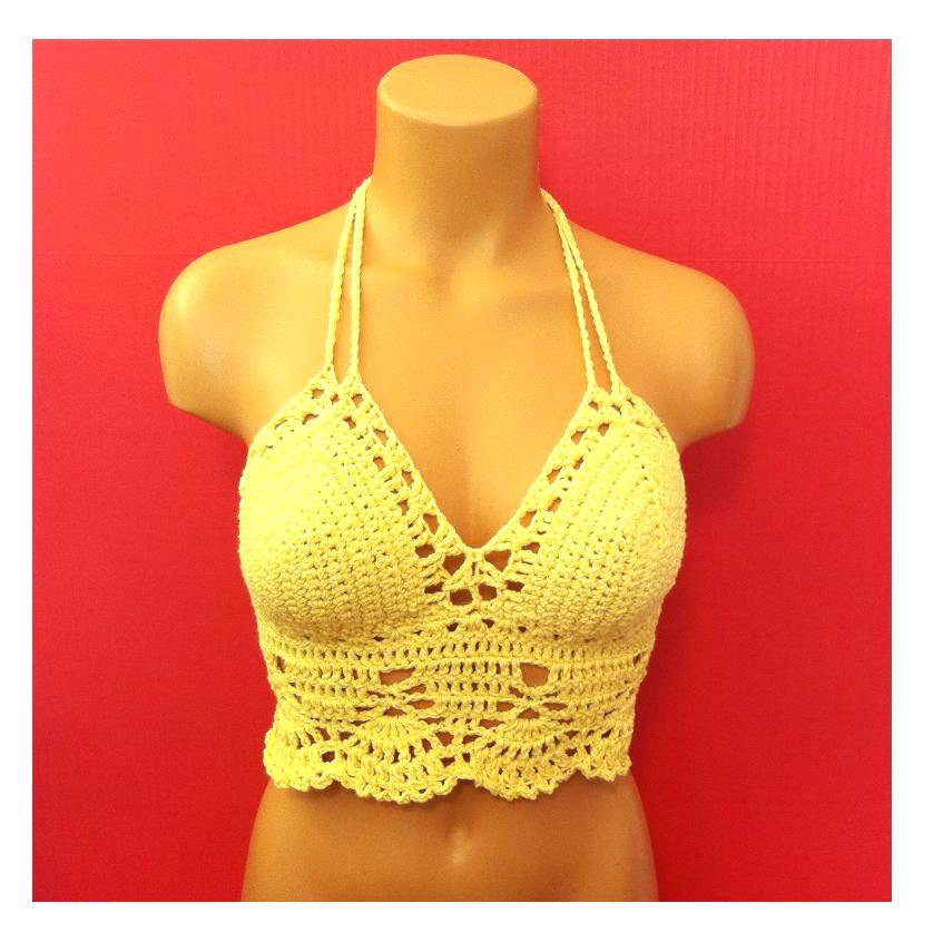 Sunshine Yellow Crochet Bralette Crop Top by Vikni Crochet Designs
