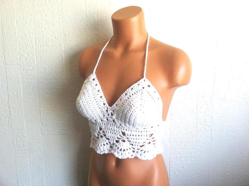 Boho Hippie White Crochet Top by Vikni Crochet Designs