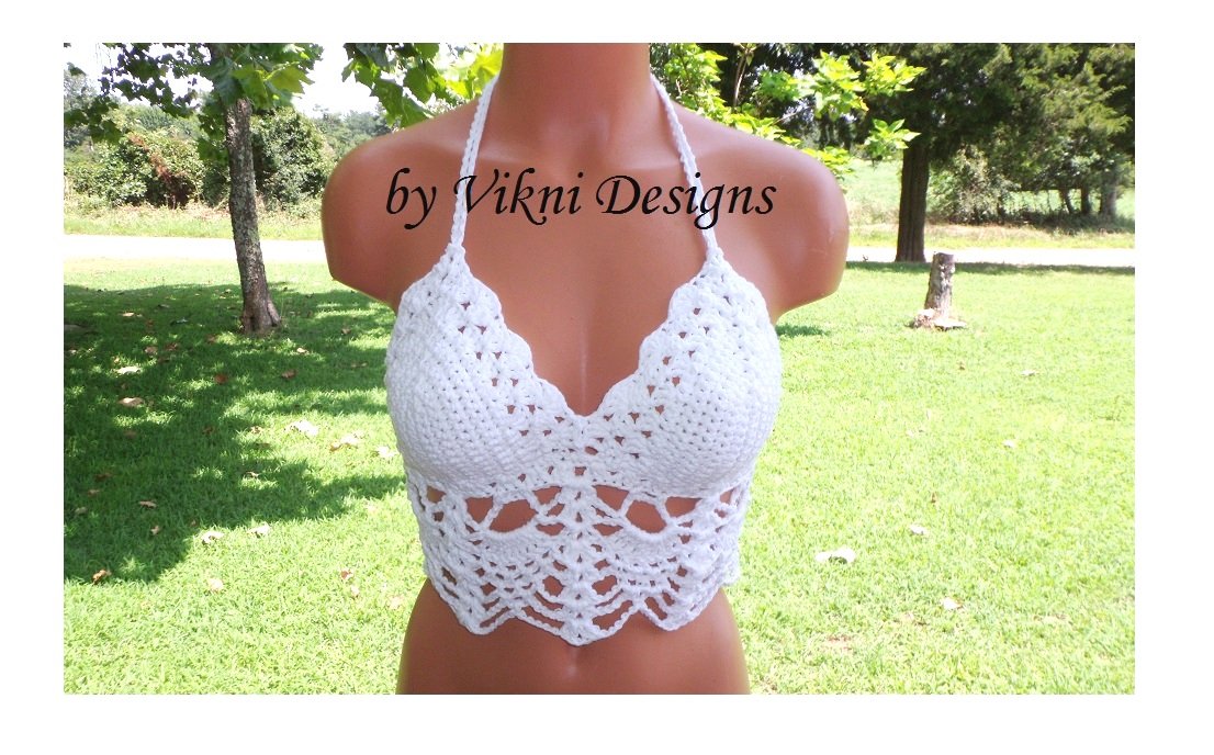 White Crochet Crop Top by Vikni Designs