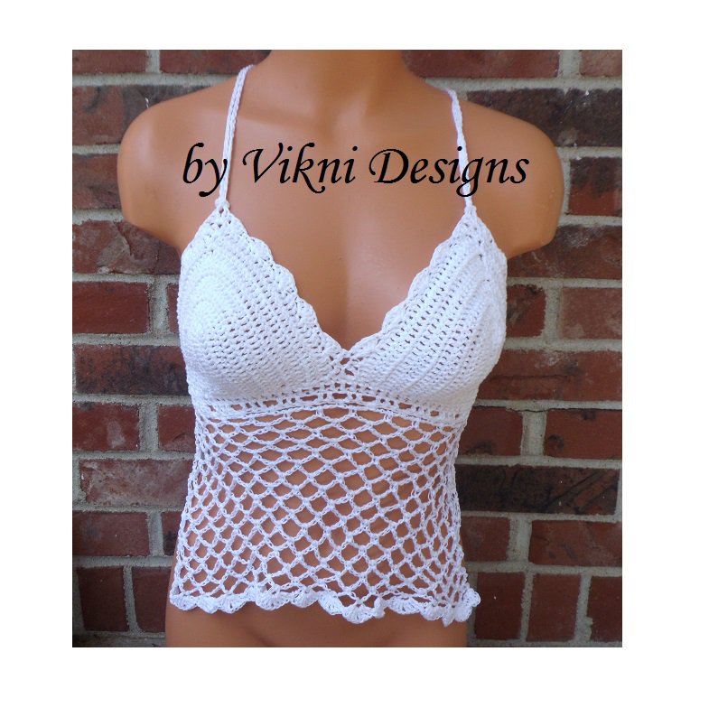White Lace Crochet Halter Top by Vikni