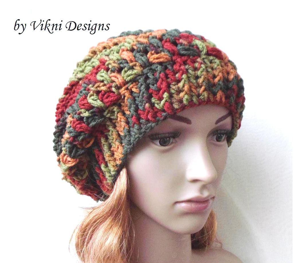 Autumn Slouchy Crochet Hat by Vikni Crochet Designs