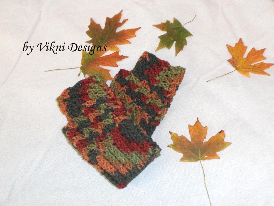 Autumn Finger less Gloves, Crochet Gloves by Vikni Designs