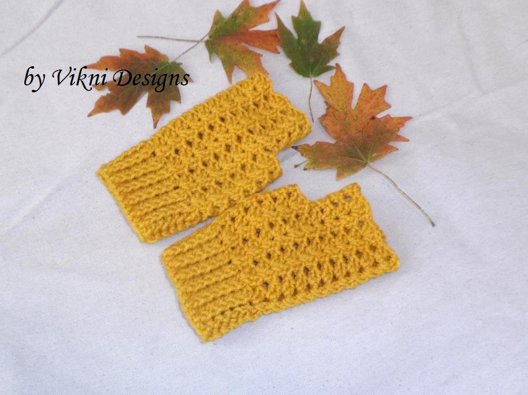 Gold Mustard Finger less Gloves, Crochet Gloves by Vikni Designs