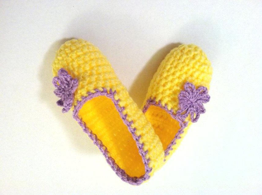 Yellow Crochet Slippers, Women's Indoor House Shoes by Vikni