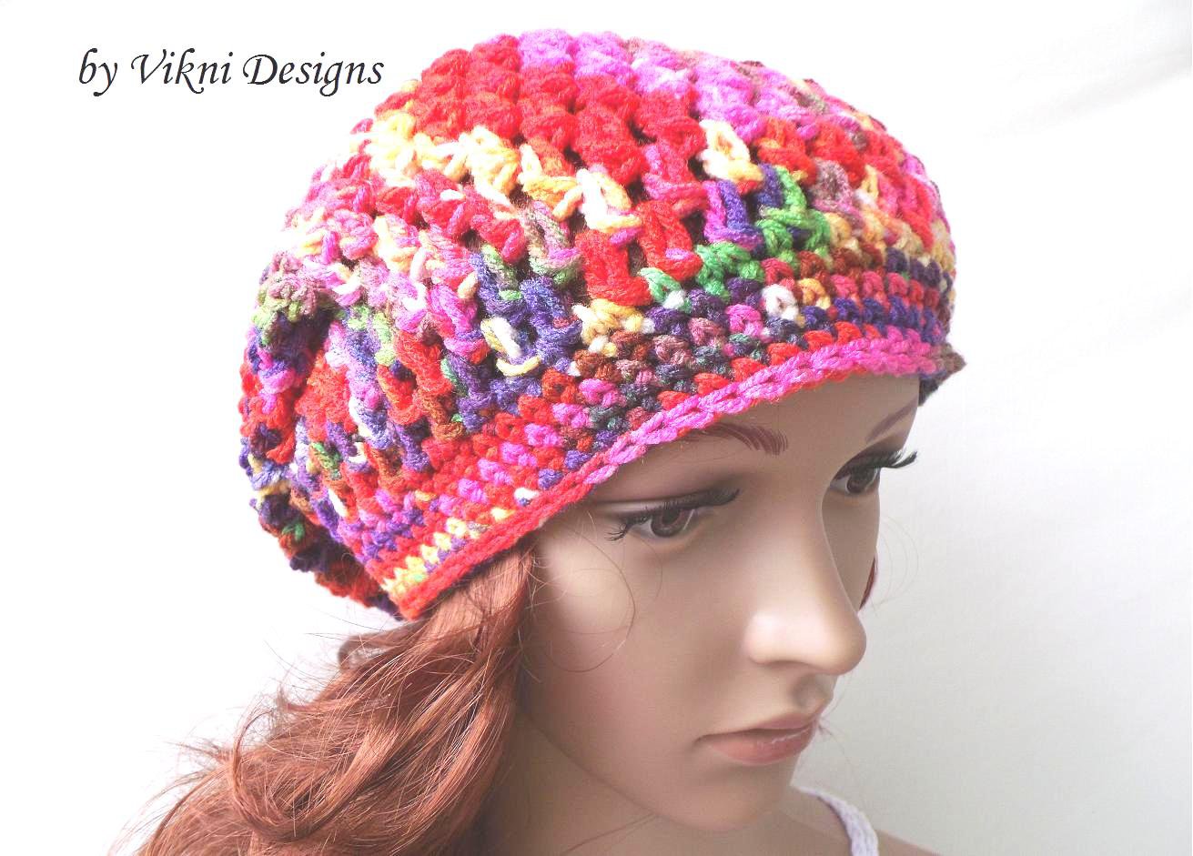 Multicolor Slouchy Crochet Hat by Vikni Crochet Designs