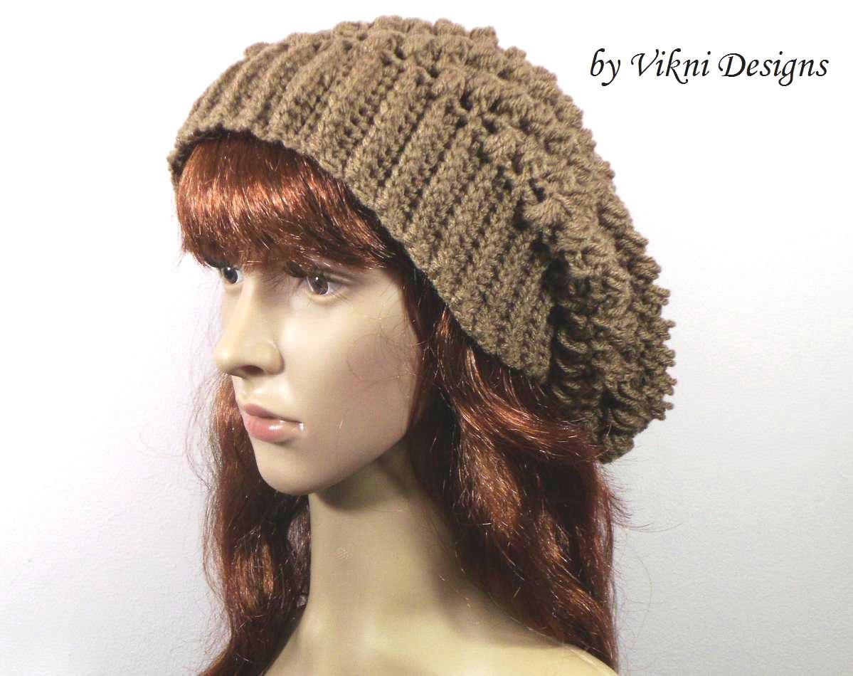Crochet Slouchy Crochet Hat Beanie in Cafe Latte by Vikni Crochet Designs