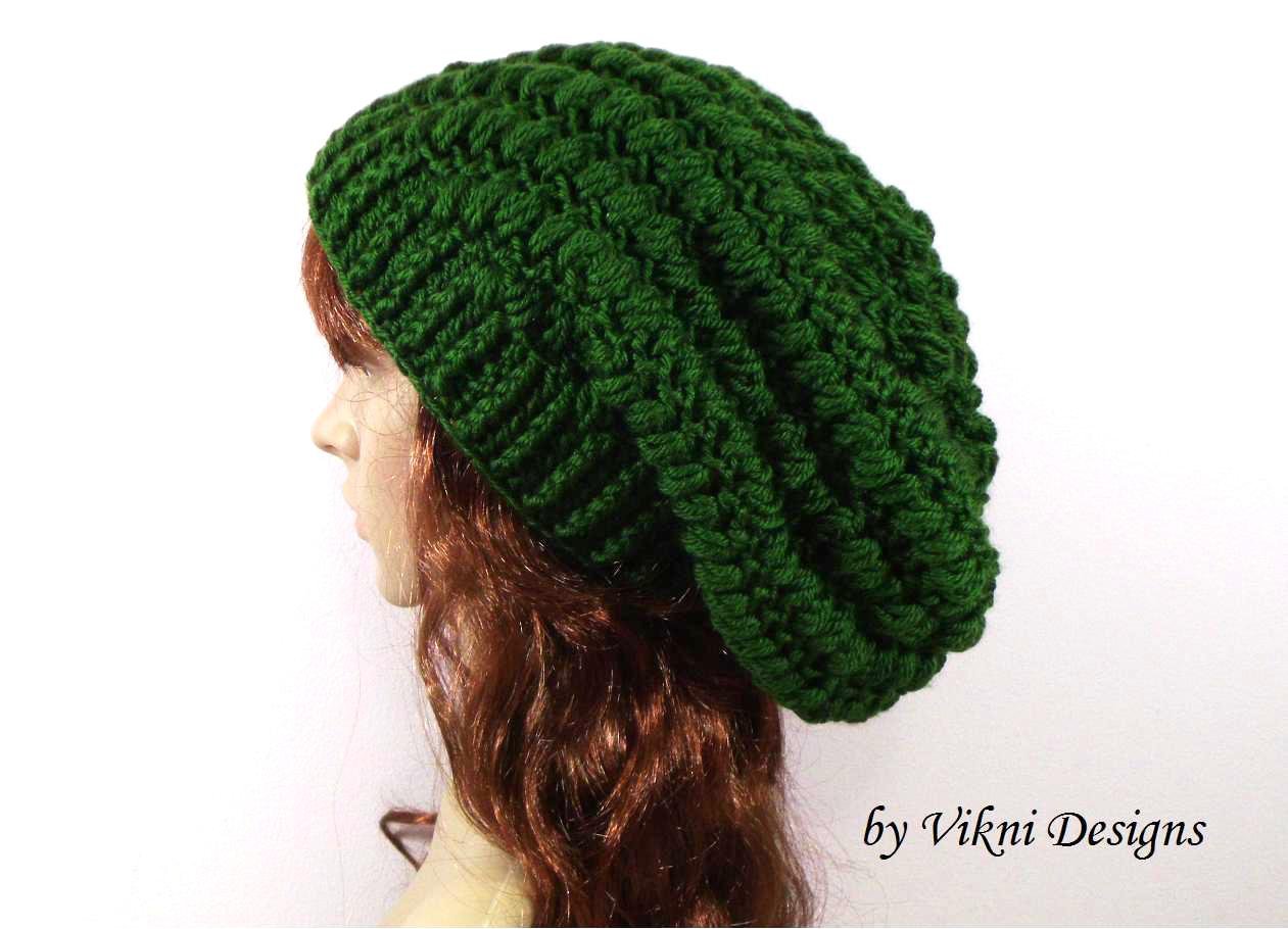 Crochet Slouchy Crochet Hat Beanie in Green by Vikni Crochet Designs