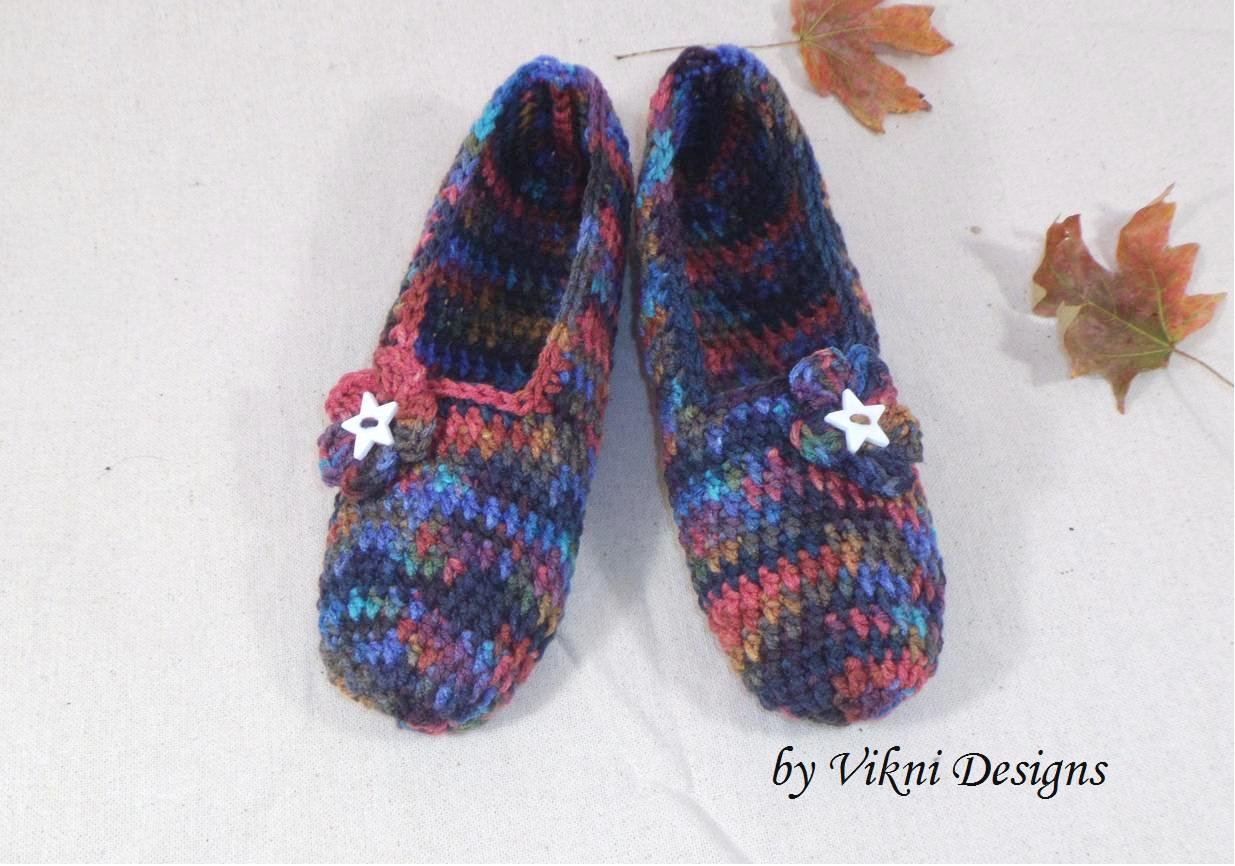 Earthy Crochet Slippers, Women's Indoor House Shoes by Vikni