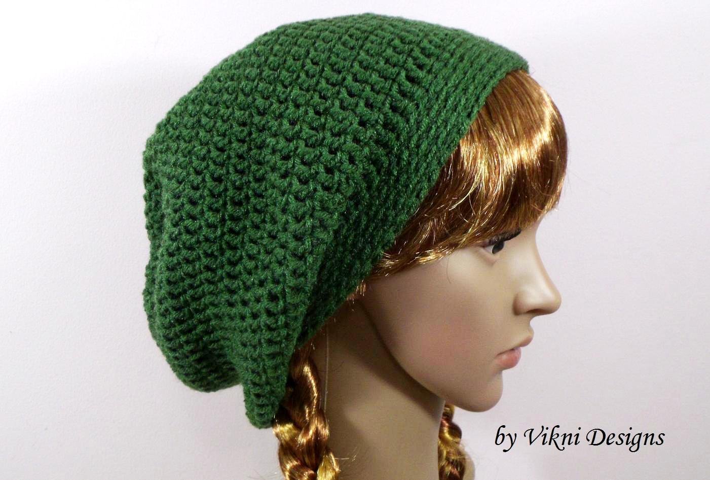 Green Slouchy Crochet Hat Beanie, Womens Slouchy Hat by Vikni Crochet Designs