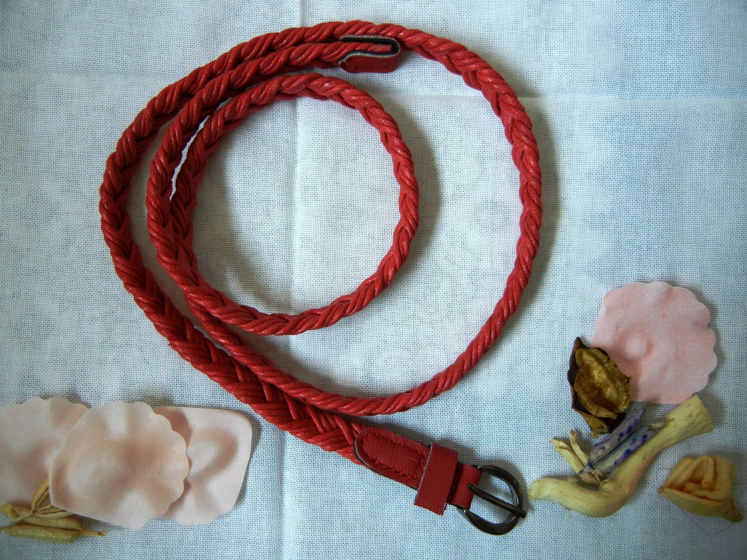 Woven braided belt - width 0.4inch Red