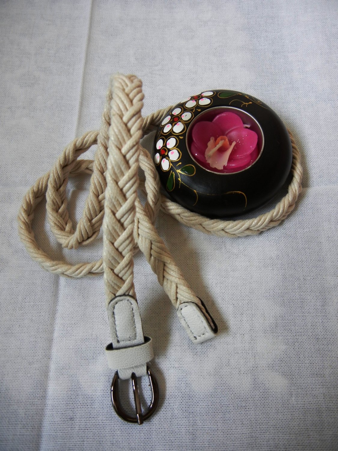Woven braided belt - width 0.4inch white