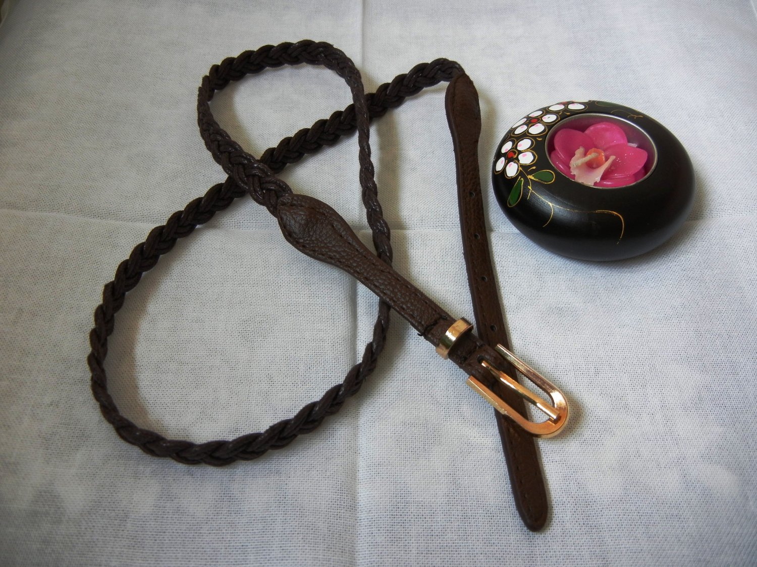 woman Woven Braided Belt with Golden Buckle - Width 0.4inch Dark Brown