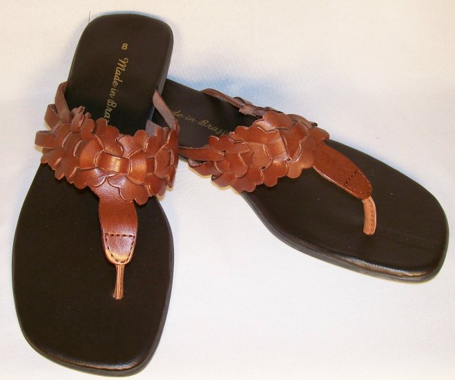 leather brown flat sandals size 8