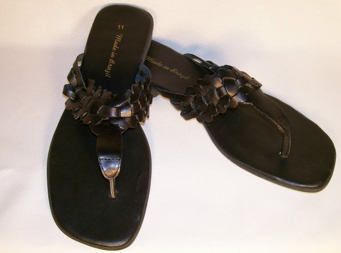 black leather flat sandals size 11