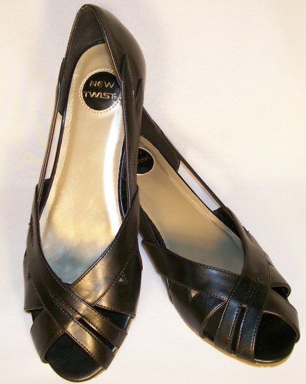 kitten wedges open toe black size 8