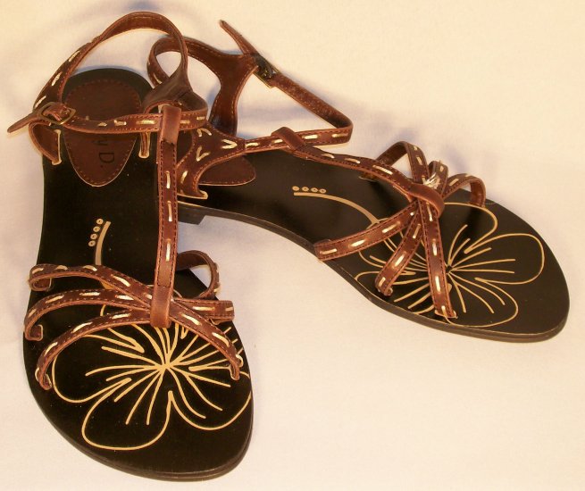 t-strap flat sandals brown size 8