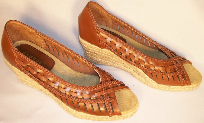 bamboo brand brown wedge espadrilles open toe size 9