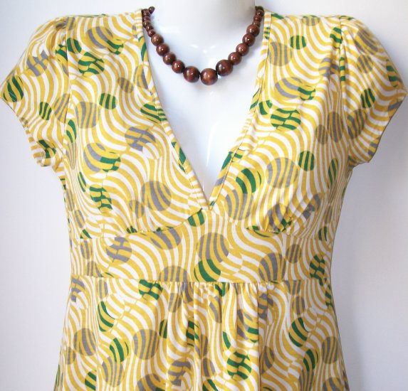 OutFitKit geometric yellow green grey retro print baby doll dress with accessories green yellow grey