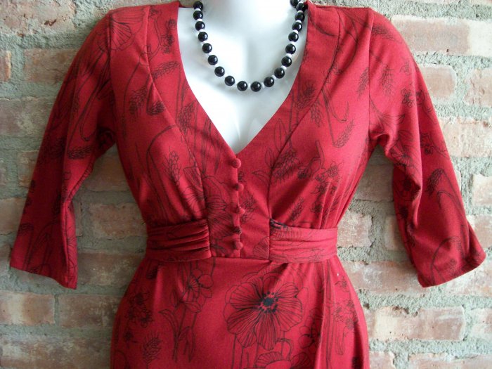 OutFitKit graphic print red black flower three quarter sleeve dress with accessories