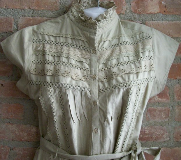 OutFitKit tan mini shirt dress with retro print flower corduroy purse and jewelry