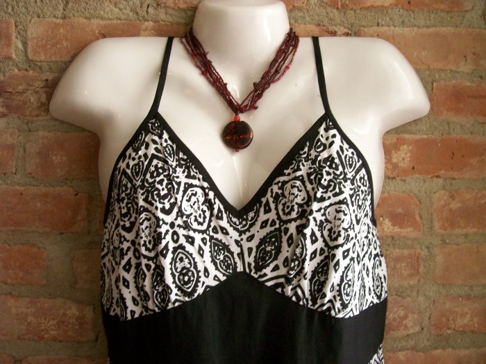 OutFitKit black and white graphic print empire waist a line sun dress with accessories