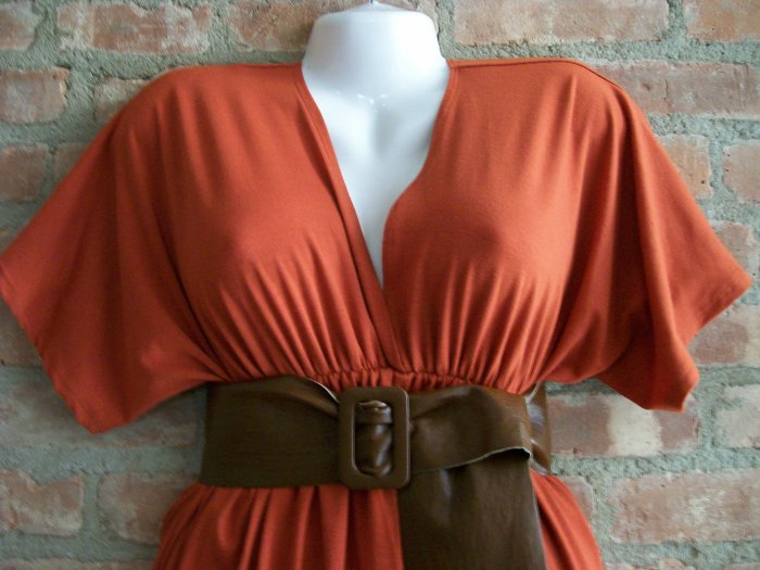 OutFitKit kimono sleeve bold orange v-neck empire waist dress fall colors with accessories