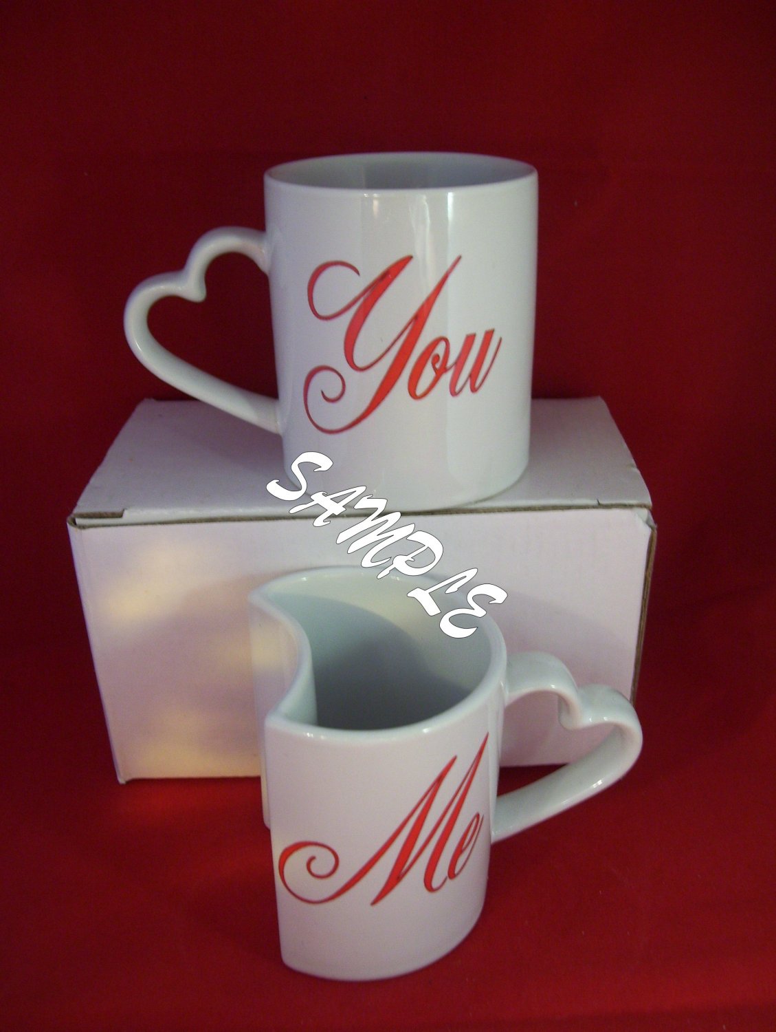 ... Photo Mug Set. Heart Shaped Handle. Valentines, Weddings,Showers