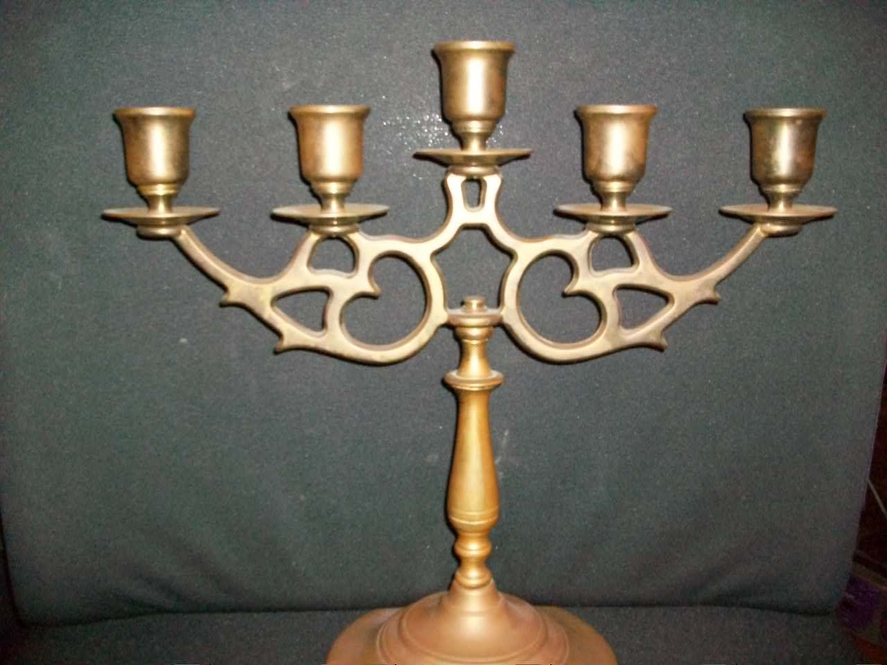 SOLID BRASS 5ARM LIGHT CANDELABRA CANDLE STICK HOLDER
