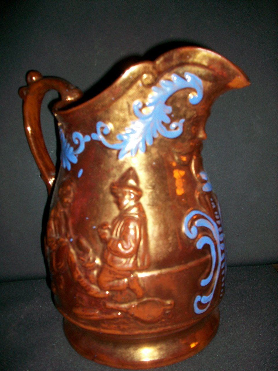 2 Antique Copper Luster Pitchers