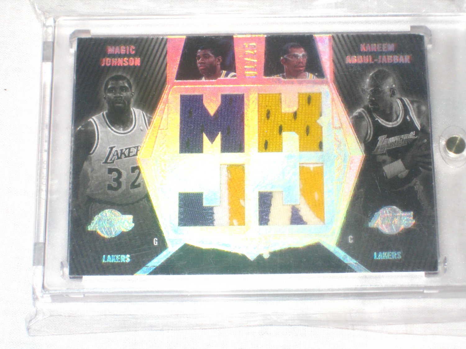 07/08 UD Black Magic Johnson Kareem Abdul Jabbar quad jersey patch 01/25
