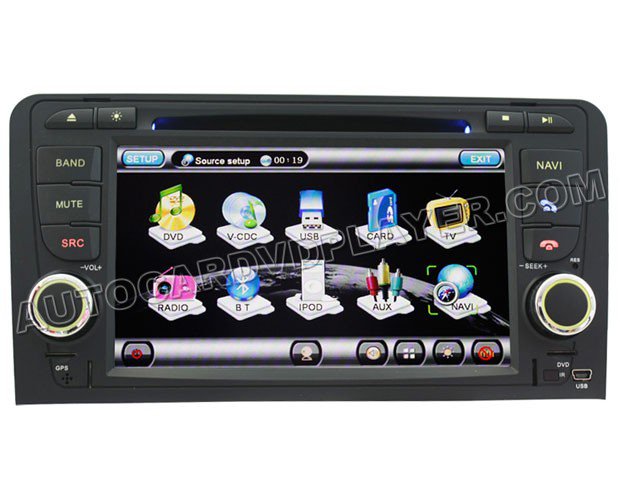 Audi A3 DVD GPS Navigation player with 7" Digital Touchscreen / PIP RDS Bluetooth