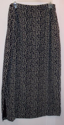Dress Barn Long Skirt Black Beige Oval Print Size 16 101-1281 Once Is Never Enough