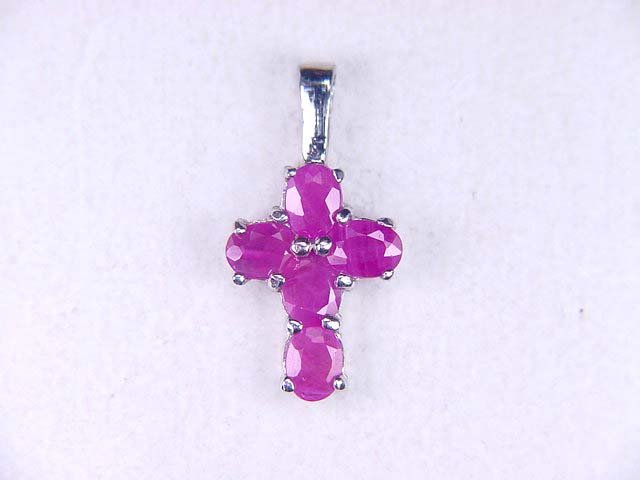 1 CT Natural Ruby Sterling Cross Pendant 925