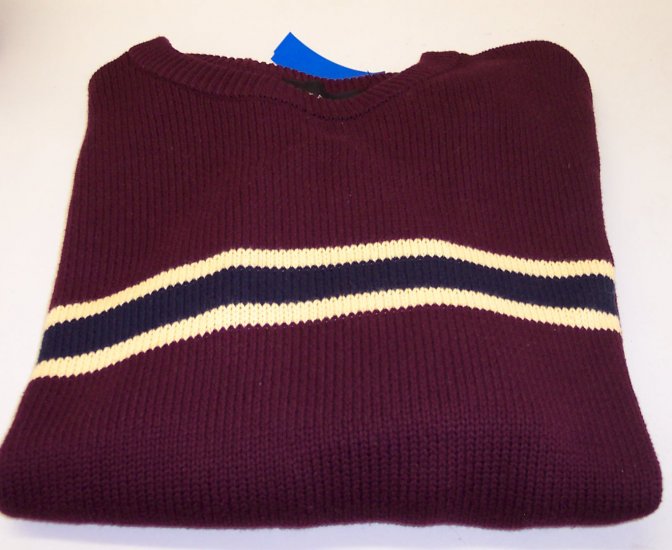 Croft & Barrow Men's Cotton Sweater ~ XL ~ Like New ~ Burgundy With Yellow & Navy Center Stripe