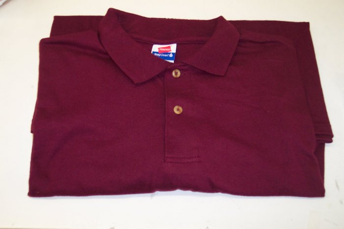 Hanes Stay Clean Men's Short Sleeve Polo Shirt ~ 2XL XXL ~ Burgundy ~ Like New ~ 468-58