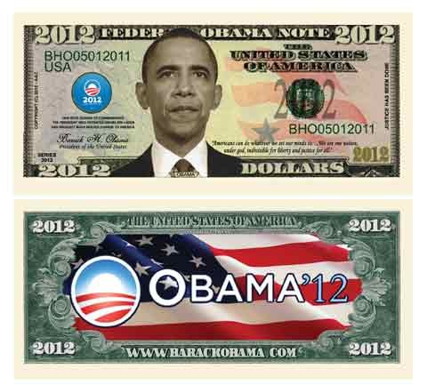 (10) BARACK OBAMA 2012 COMMEMORATIVE NOVELTY DOLLAR BILL