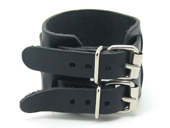 Brown Real Leather Bracelet Cuff Double Buckle 2S