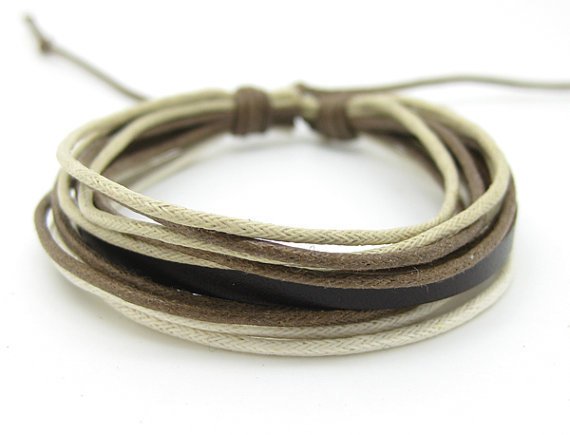 Cuff Bracelet Made Of Multicolour Cotton Paraffined Ropes Woven adjustable 6S