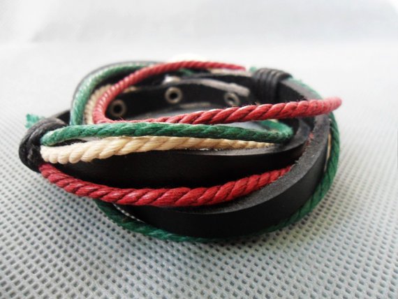 Real Leather and Multicolour Cotton Rope Woven Bracelets Adjustable 10S
