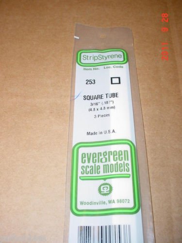 Evergreen Styrene Plastic 3/16" Square Tube Tubing .187" Scratchbuilding 14"