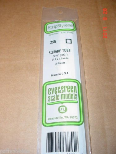 Evergreen Styrene Plastic 5/16" Square Tube Tubing .312" Scratchbuilding 14"
