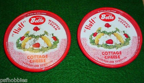 2 Country Belle Dairy Cottage Cheese Tin Lids Fluff Whipped Cream Pittsburgh Pa