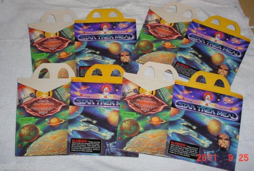 Four 1979 Happy Meal Star Trek Klingon & Captain Kirk Unused Box Movie Premium