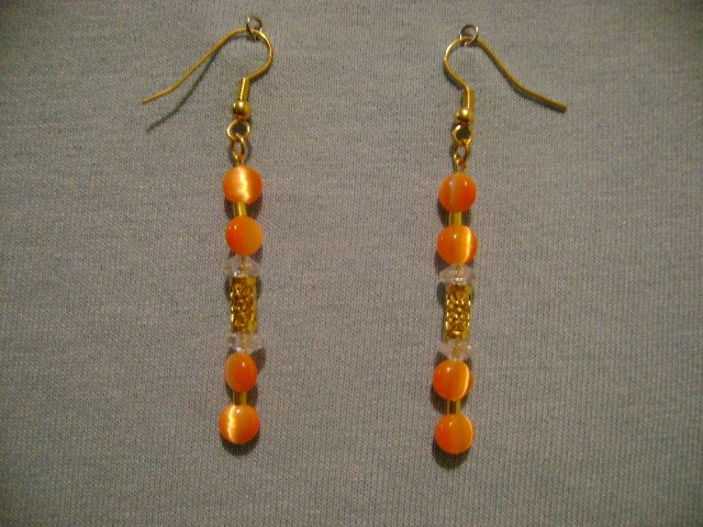 Orange Cats Eye Earrings w/Gold Filigree