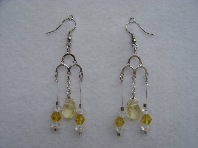 Yellow & White Stone Chandleier earrings