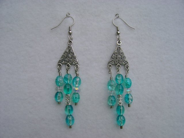 Silver Triangle Base with Clear Light Blue Stones