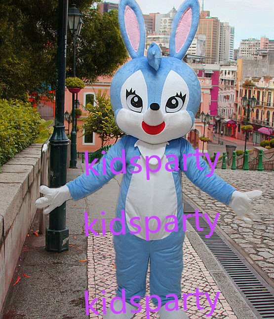 New blue rabbit Mascot Costume Mascot Parade Quality Clowns Birthdays Fancy dress party