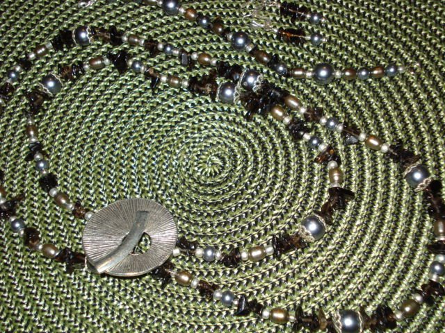 Genuine Onyx, Pearls and Glass Beads with Decorative Clasp Set