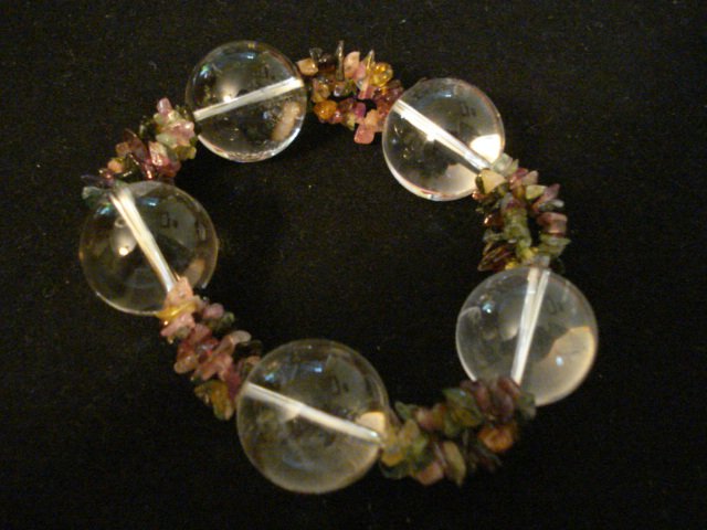 Tourmaline Chips and Glass Spheres Stretch Necklace Handmade